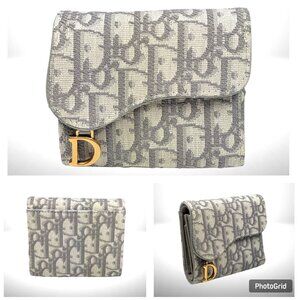 Dior Gray Monogram Wallet with Gold Accent